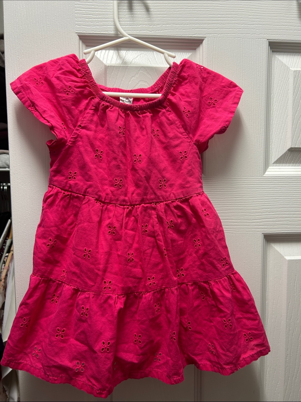 Carters Toddler Girls' Bright Pink Cotton Eyelet Tiered Dress